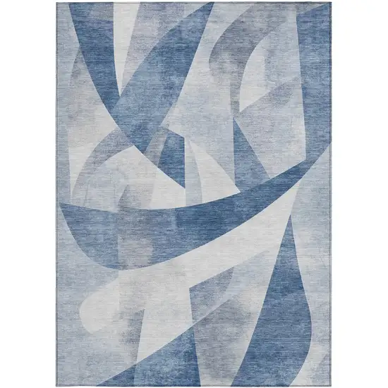 Denim Blue And Ivory Abstract Washable Indoor Outdoor Area Rug Photo 1