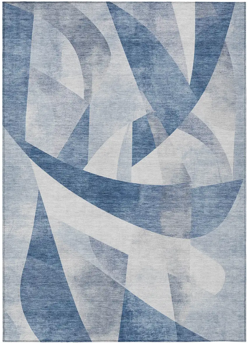 Denim Blue And Ivory Abstract Washable Indoor Outdoor Area Rug Photo 3