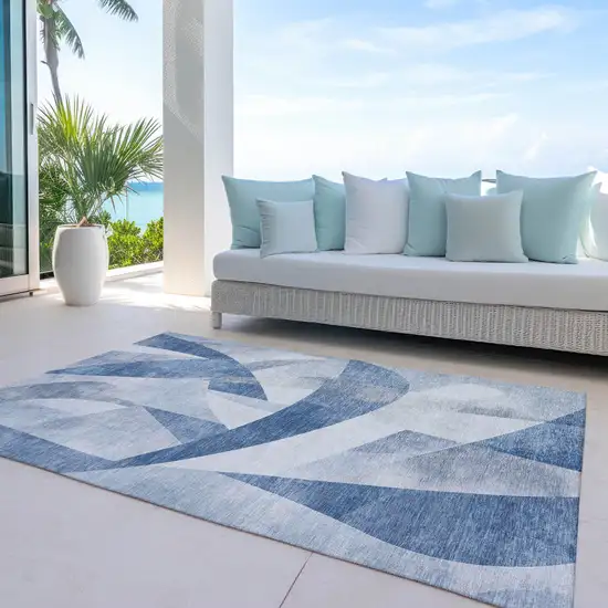 Denim Blue And Ivory Abstract Washable Indoor Outdoor Area Rug Photo 4