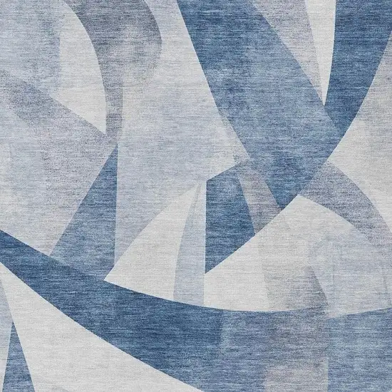Denim Blue And Ivory Abstract Washable Indoor Outdoor Area Rug Photo 3