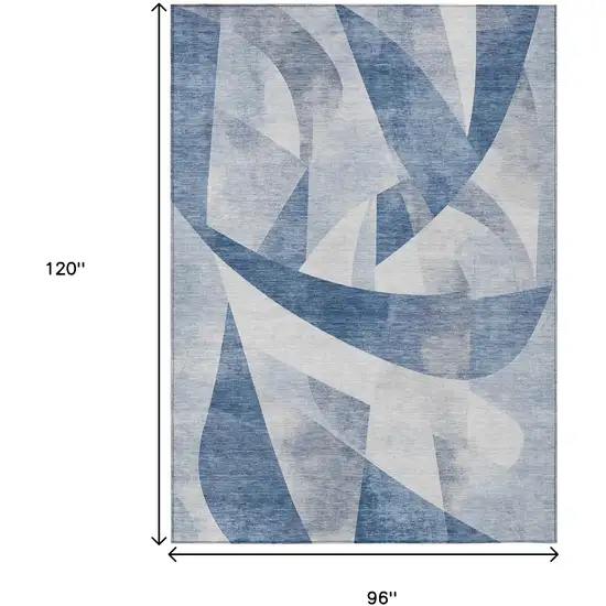 Denim Blue And Ivory Abstract Washable Indoor Outdoor Area Rug Photo 9