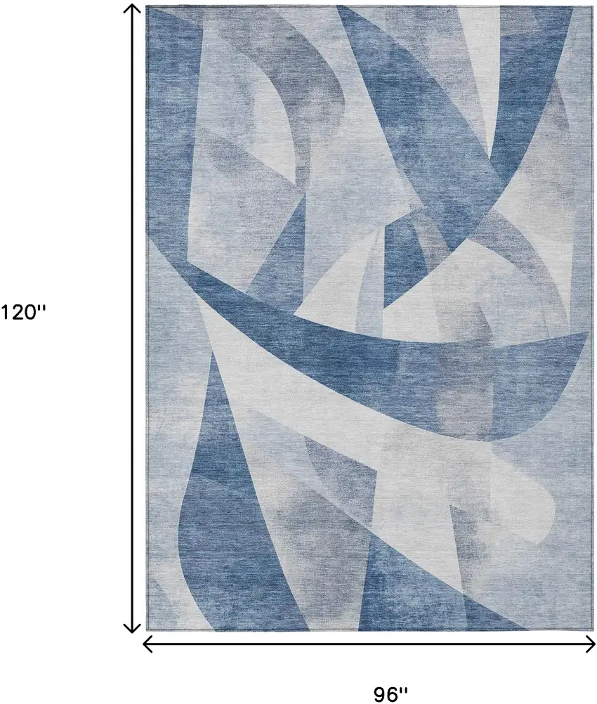 Denim Blue And Ivory Abstract Washable Indoor Outdoor Area Rug Photo 9