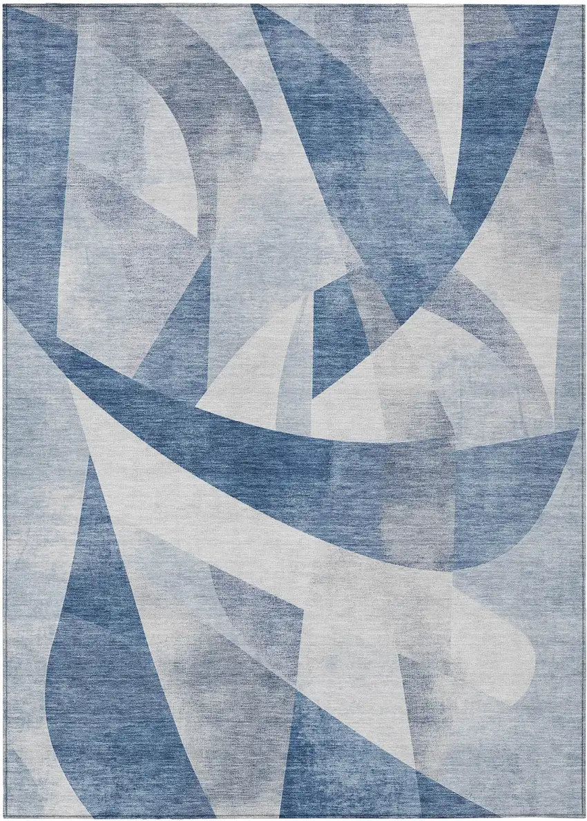 Denim Blue And Ivory Abstract Washable Indoor Outdoor Area Rug Photo 8