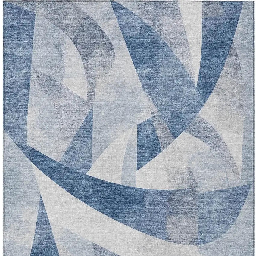 Denim Blue And Ivory Abstract Washable Indoor Outdoor Area Rug Photo 6