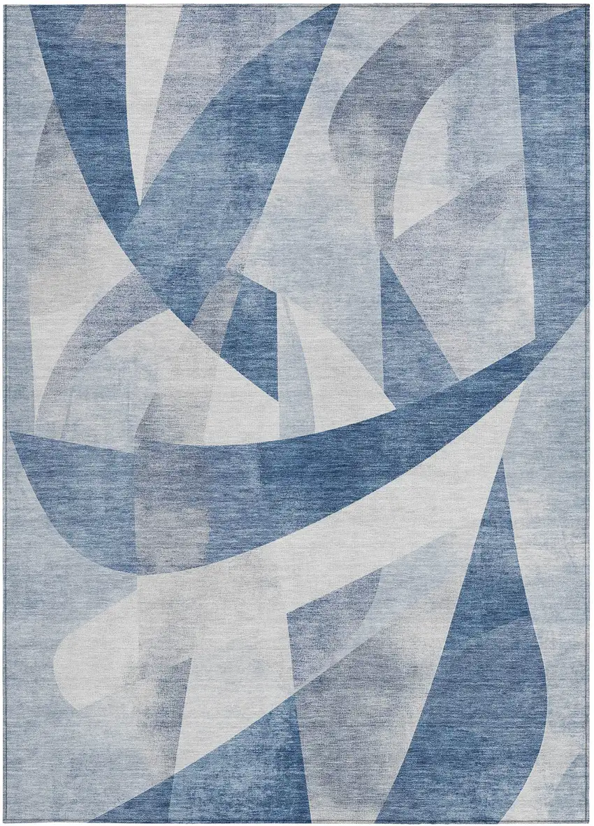 Denim Blue And Ivory Abstract Washable Indoor Outdoor Area Rug Photo 1