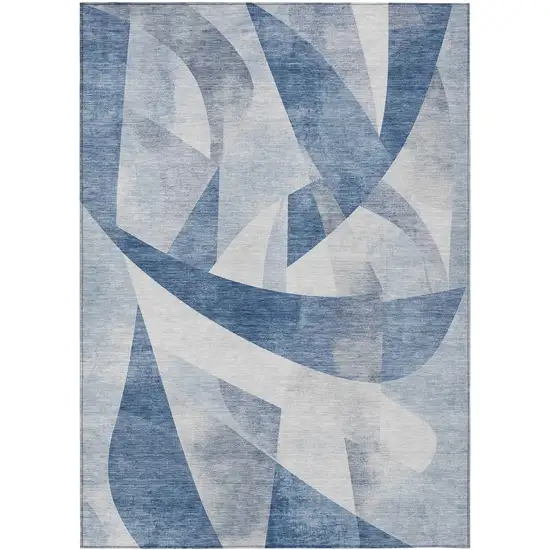 Denim Blue And Ivory Abstract Washable Indoor Outdoor Area Rug Photo 1