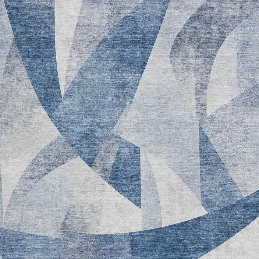 Denim Blue And Ivory Abstract Washable Indoor Outdoor Area Rug Photo 3