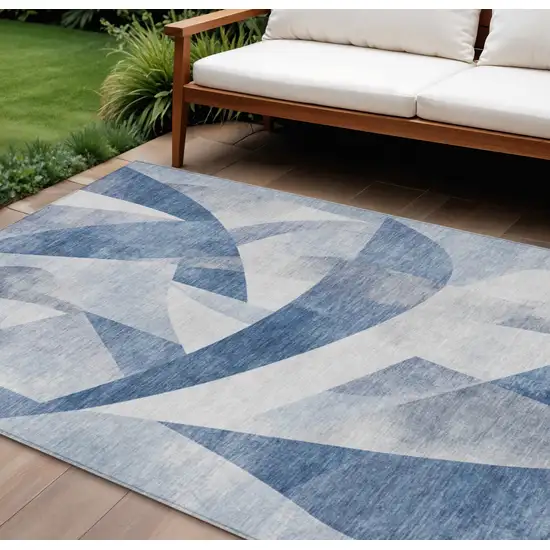 Denim Blue And Ivory Abstract Washable Indoor Outdoor Area Rug Photo 2