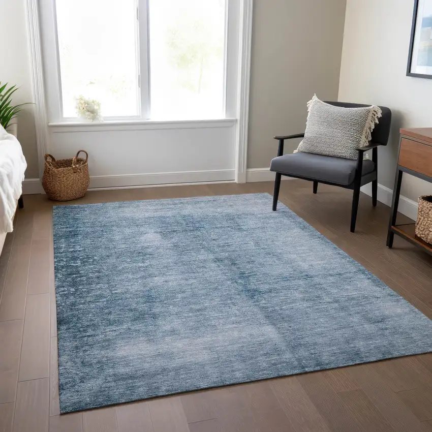 Denim Blue And Ivory Abstract Washable Indoor Outdoor Area Rug Photo 6