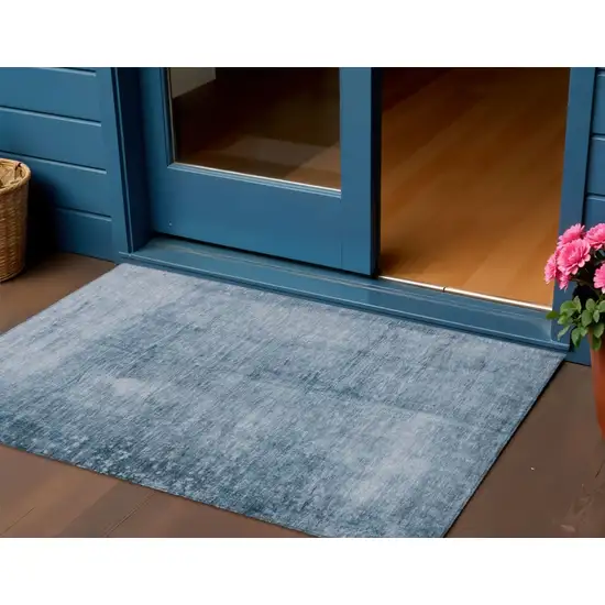 Denim Blue And Ivory Abstract Washable Indoor Outdoor Area Rug Photo 2
