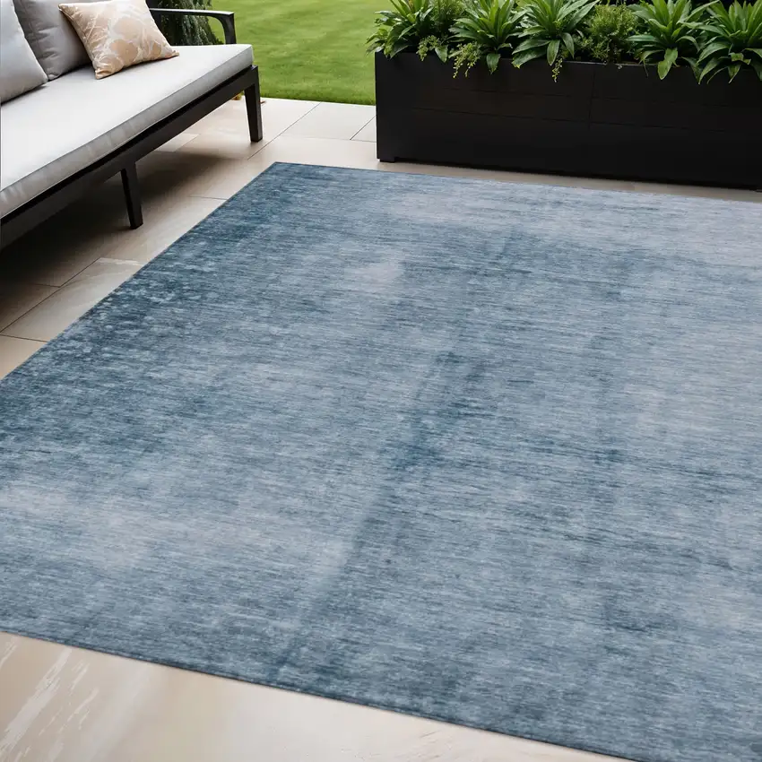 Denim Blue And Ivory Abstract Washable Indoor Outdoor Area Rug Photo 2