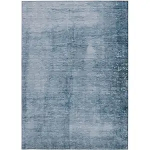 Photo of Denim Blue And Ivory Abstract Washable Indoor Outdoor Area Rug