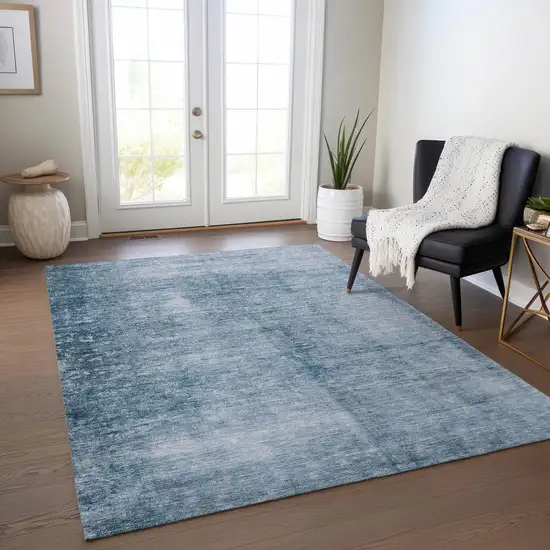 Denim Blue And Ivory Abstract Washable Indoor Outdoor Area Rug Photo 5