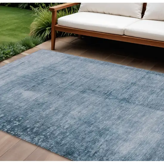 Denim Blue And Ivory Abstract Washable Indoor Outdoor Area Rug Photo 2