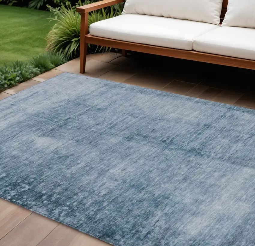 Denim Blue And Ivory Abstract Washable Indoor Outdoor Area Rug Photo 2
