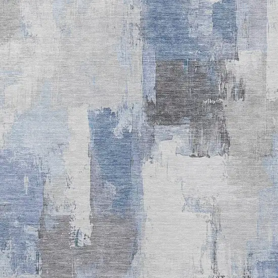 Denim Blue And Ivory Abstract Washable Indoor Outdoor Area Rug Photo 3