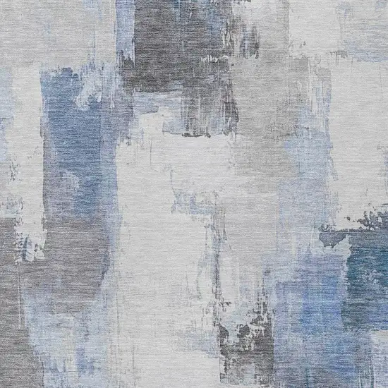 Denim Blue And Ivory Abstract Washable Indoor Outdoor Area Rug Photo 9