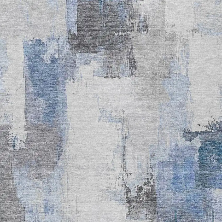 Denim Blue And Ivory Abstract Washable Indoor Outdoor Area Rug Photo 9