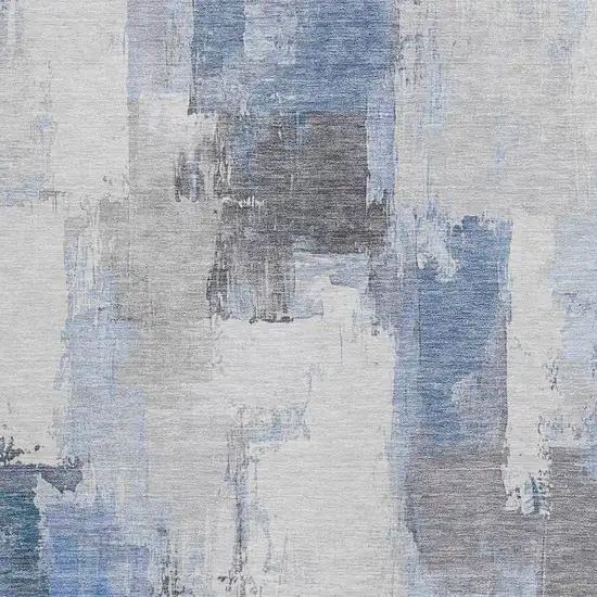 Denim Blue And Ivory Abstract Washable Indoor Outdoor Area Rug Photo 3