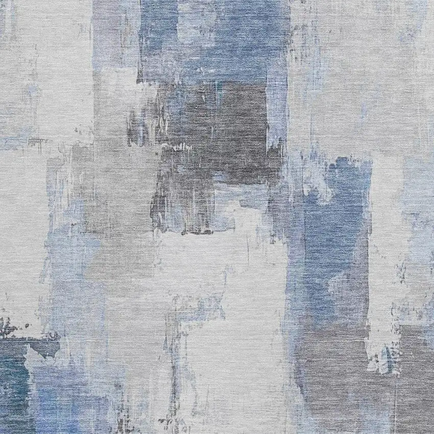 Denim Blue And Ivory Abstract Washable Indoor Outdoor Area Rug Photo 3