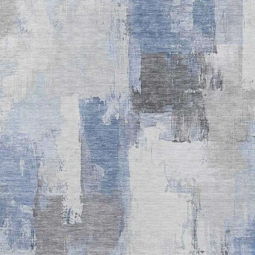 Denim Blue And Ivory Abstract Washable Indoor Outdoor Area Rug Photo 6