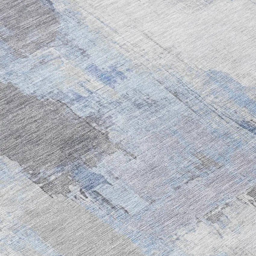 Denim Blue And Ivory Abstract Washable Indoor Outdoor Area Rug Photo 8
