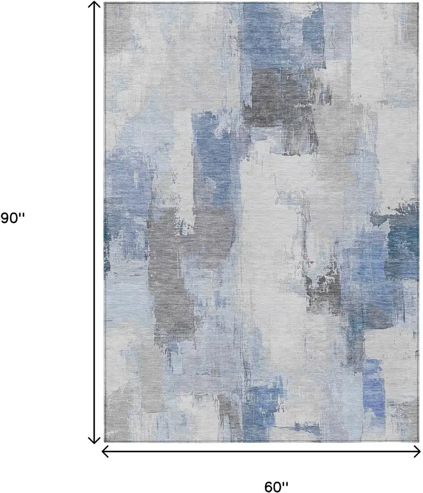 Denim Blue And Ivory Abstract Washable Indoor Outdoor Area Rug Photo 9
