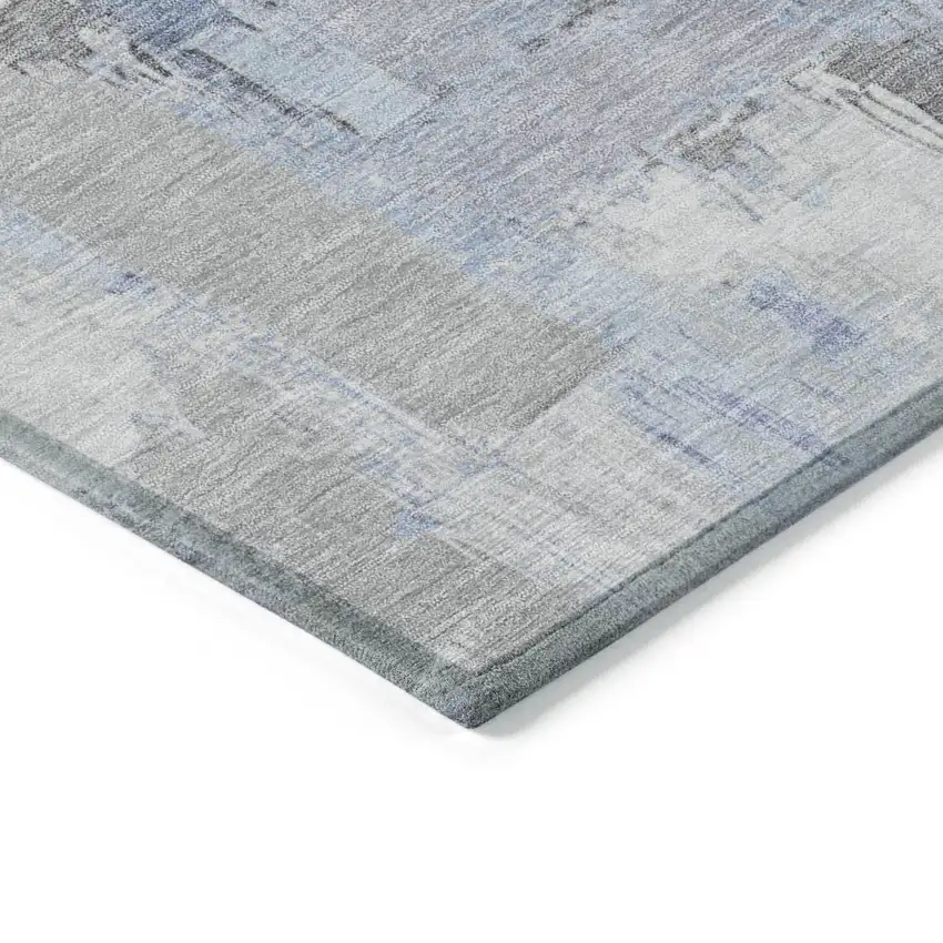 Denim Blue And Ivory Abstract Washable Indoor Outdoor Area Rug Photo 9