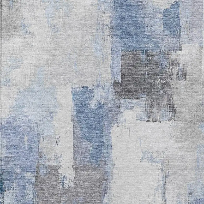 Denim Blue And Ivory Abstract Washable Indoor Outdoor Area Rug Photo 7