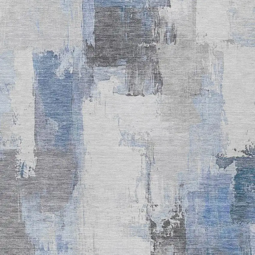 Denim Blue And Ivory Abstract Washable Indoor Outdoor Area Rug Photo 3