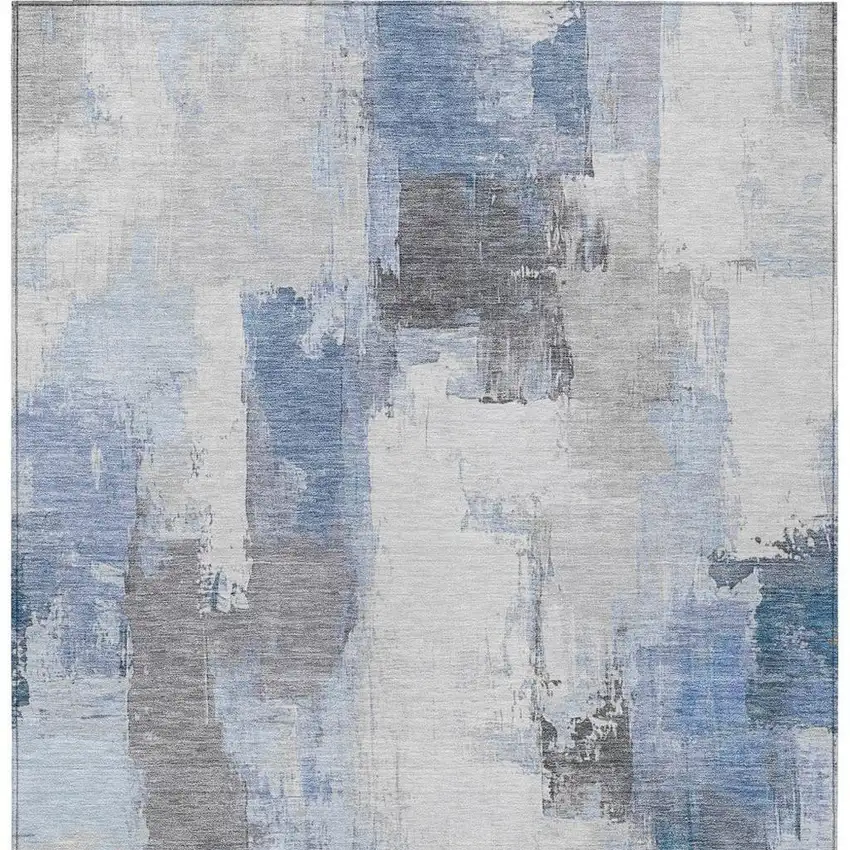 Denim Blue And Ivory Abstract Washable Indoor Outdoor Area Rug Photo 6
