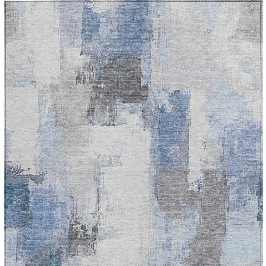 Denim Blue And Ivory Abstract Washable Indoor Outdoor Area Rug Photo 3