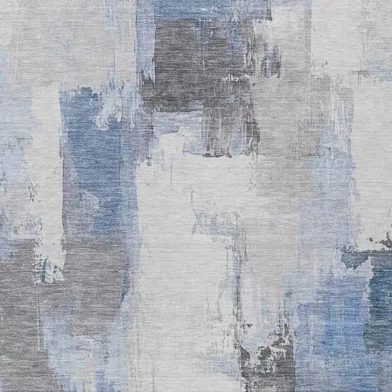 Denim Blue And Ivory Abstract Washable Indoor Outdoor Area Rug Photo 9