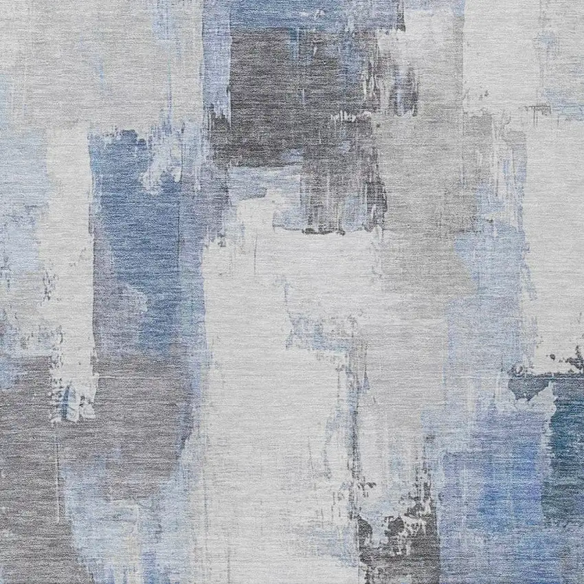 Denim Blue And Ivory Abstract Washable Indoor Outdoor Area Rug Photo 9