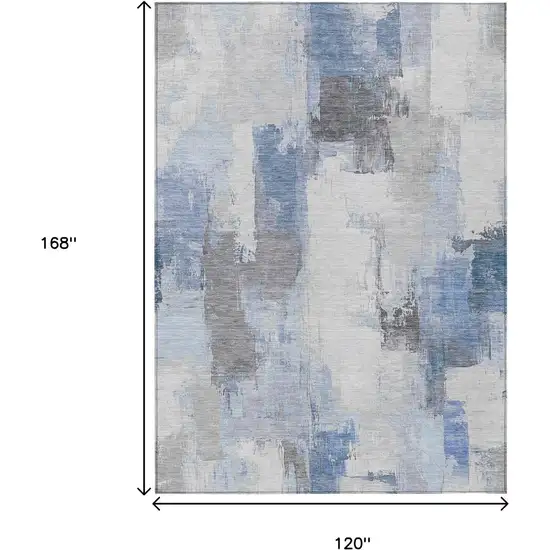 Denim Blue And Ivory Abstract Washable Indoor Outdoor Area Rug Photo 9