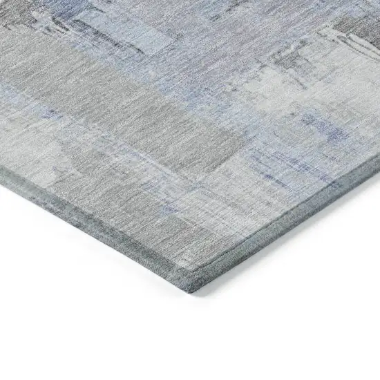 Denim Blue And Ivory Abstract Washable Indoor Outdoor Area Rug Photo 9