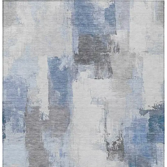 Denim Blue And Ivory Abstract Washable Indoor Outdoor Area Rug Photo 6