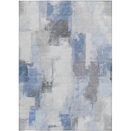Denim Blue And Ivory Abstract Washable Indoor Outdoor Area Rug Photo 1