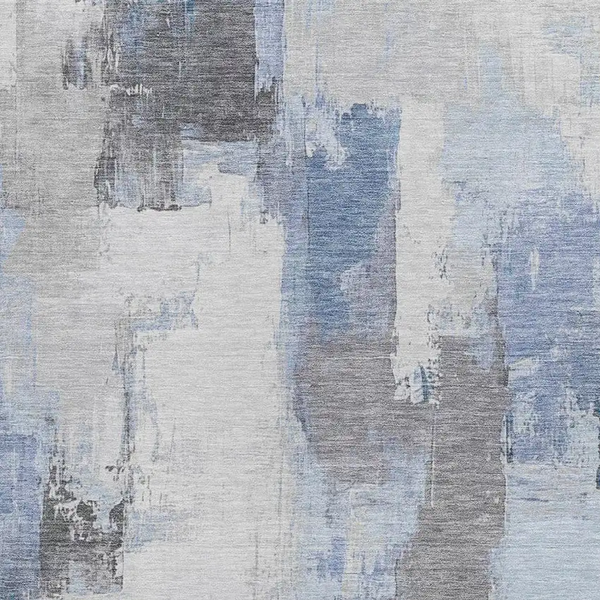 Denim Blue And Ivory Abstract Washable Indoor Outdoor Area Rug Photo 3