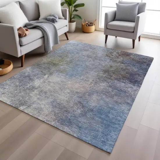Denim Blue And Ivory Abstract Washable Indoor Outdoor Area Rug Photo 6