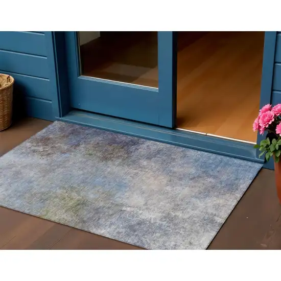 Denim Blue And Ivory Abstract Washable Indoor Outdoor Area Rug Photo 2