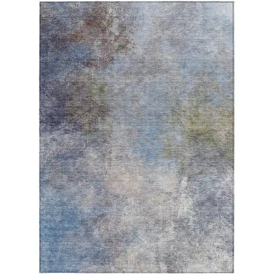 Denim Blue And Ivory Abstract Washable Indoor Outdoor Area Rug Photo 4
