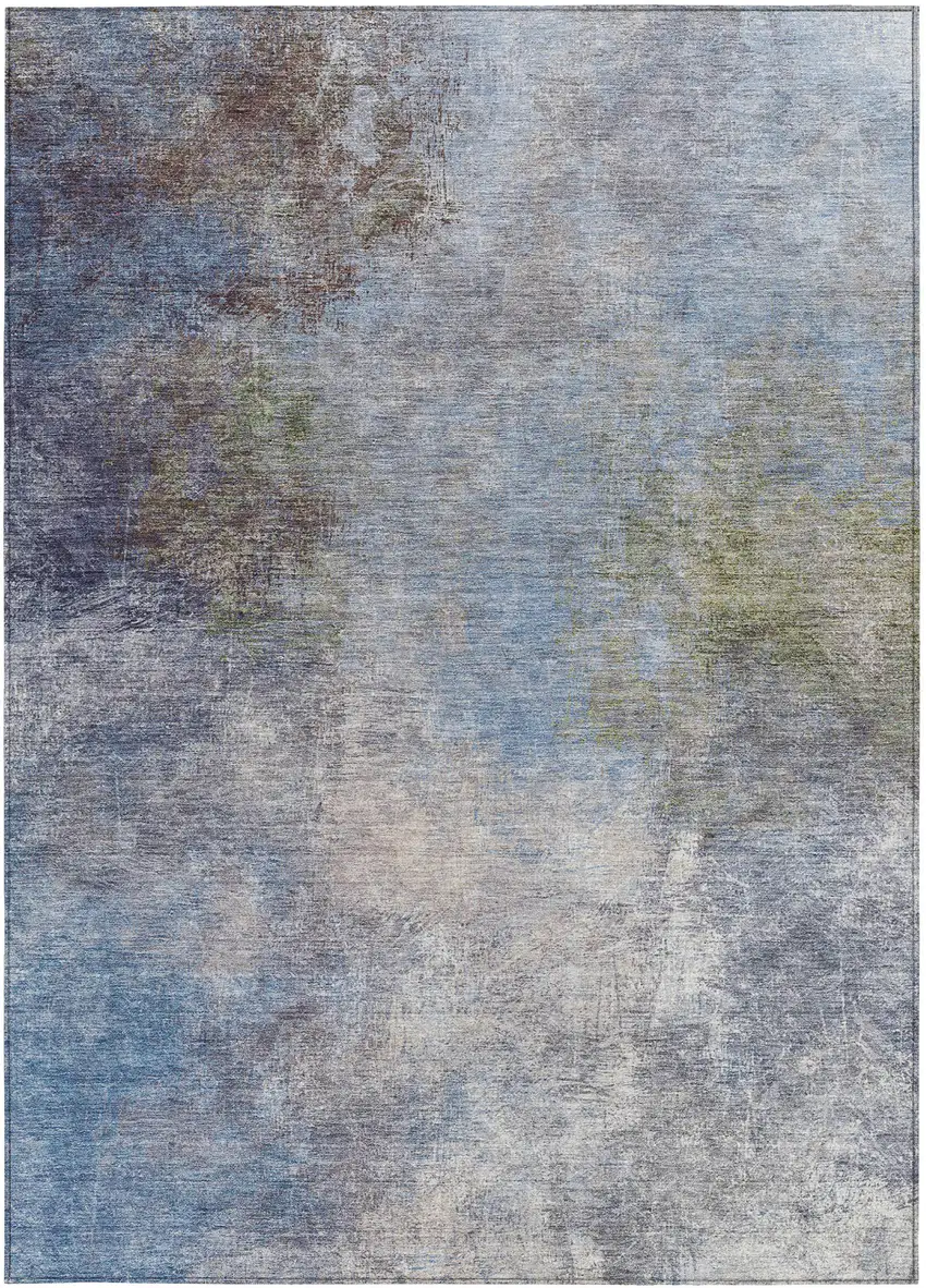 Denim Blue And Ivory Abstract Washable Indoor Outdoor Area Rug Photo 4