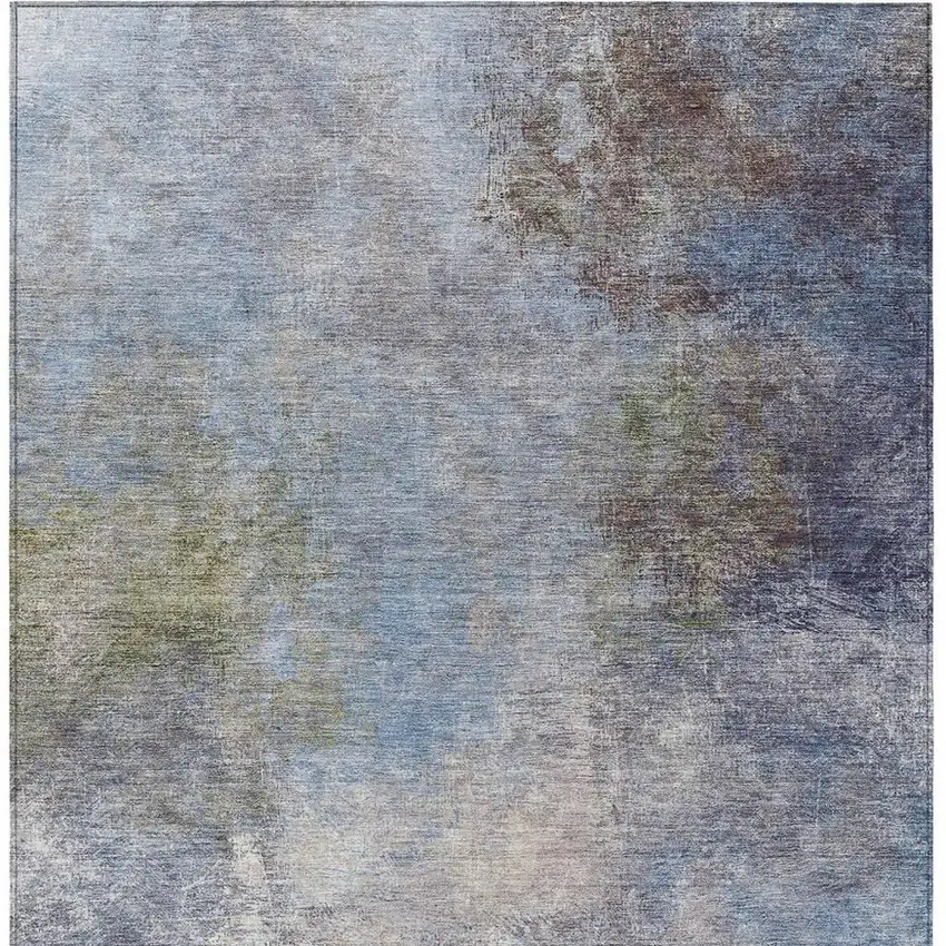 Denim Blue And Ivory Abstract Washable Indoor Outdoor Area Rug Photo 4