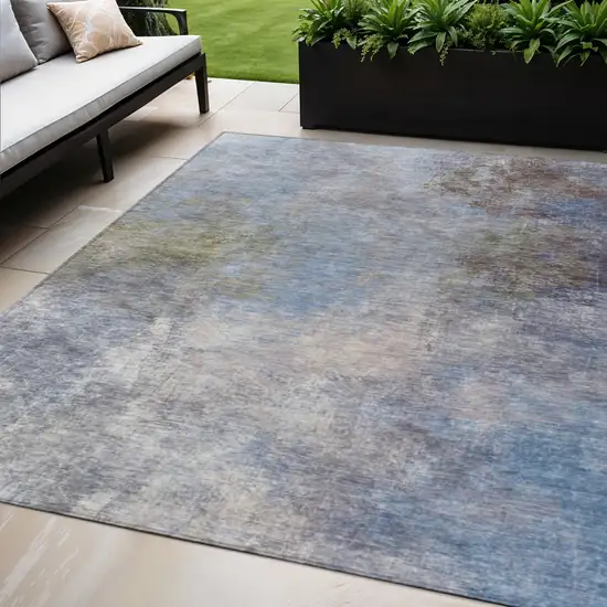 Denim Blue And Ivory Abstract Washable Indoor Outdoor Area Rug Photo 2