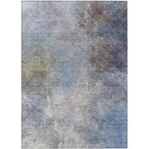 Photo of Denim Blue And Ivory Abstract Washable Indoor Outdoor Area Rug