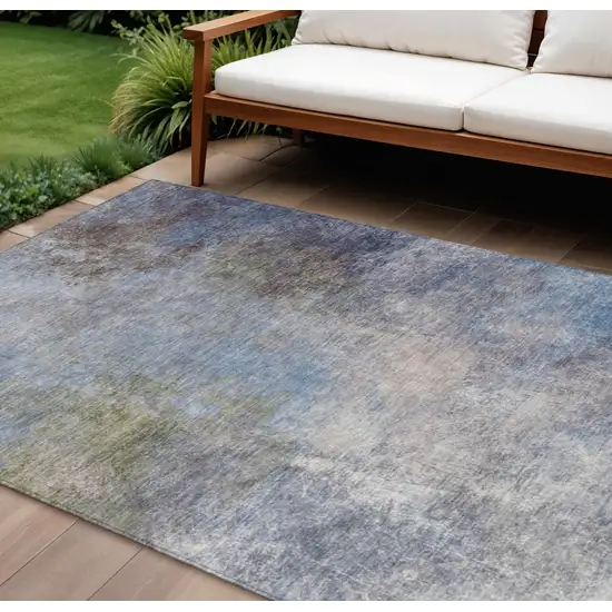 Denim Blue And Ivory Abstract Washable Indoor Outdoor Area Rug Photo 3