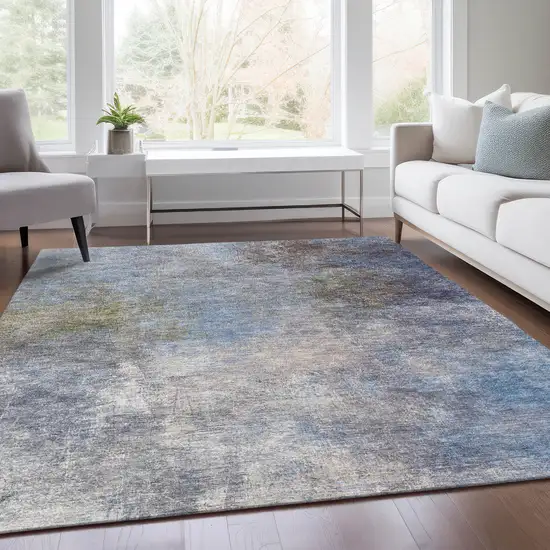 Denim Blue And Ivory Abstract Washable Indoor Outdoor Area Rug Photo 7