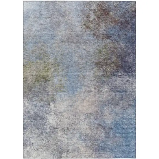 Denim Blue And Ivory Abstract Washable Indoor Outdoor Area Rug Photo 9