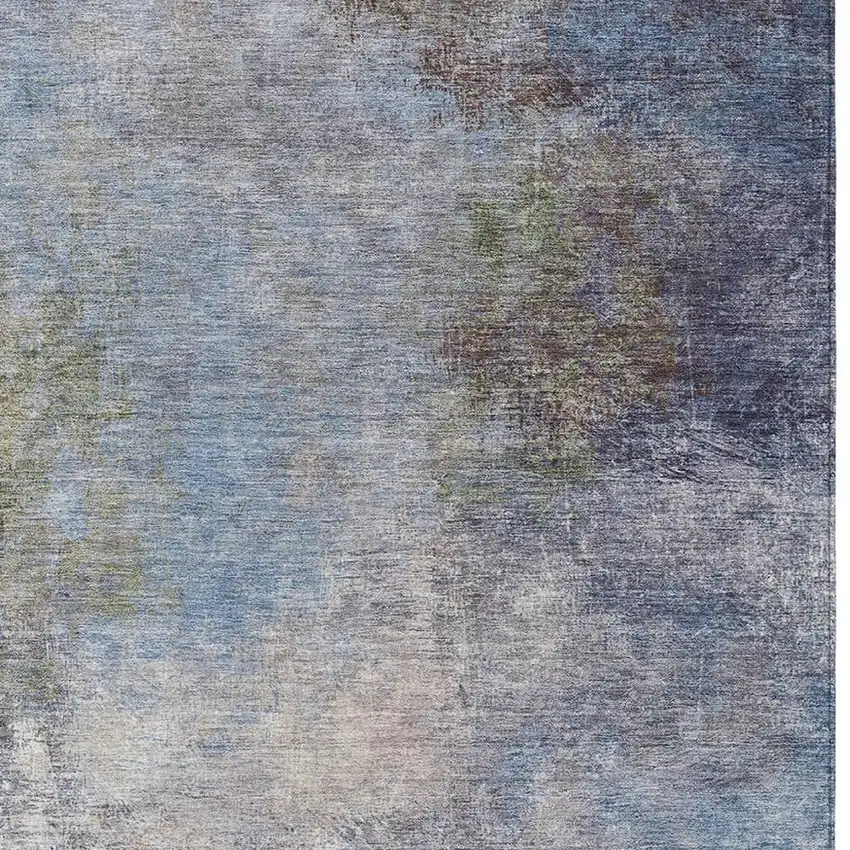 Denim Blue And Ivory Abstract Washable Indoor Outdoor Area Rug Photo 9